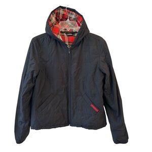 Hurley Vintage Black Hooded Women’s Jacket Coat Heritage Plaid Lining